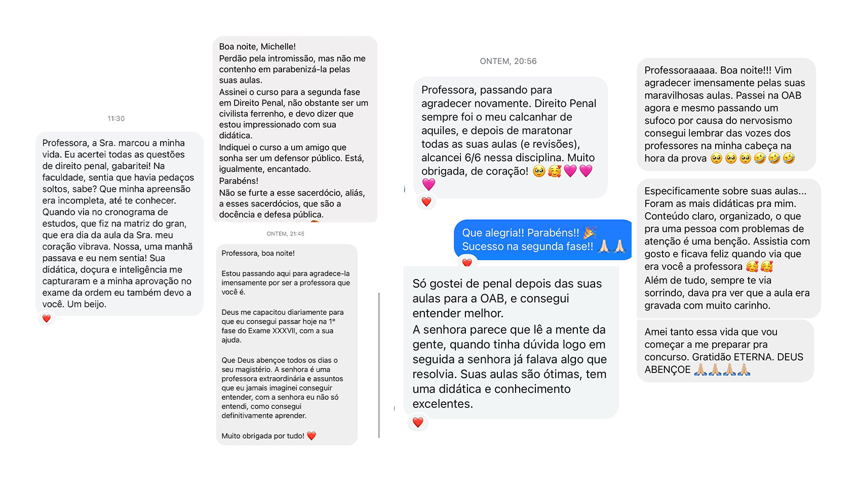 Seção de depoimentos da Michelle Tonon