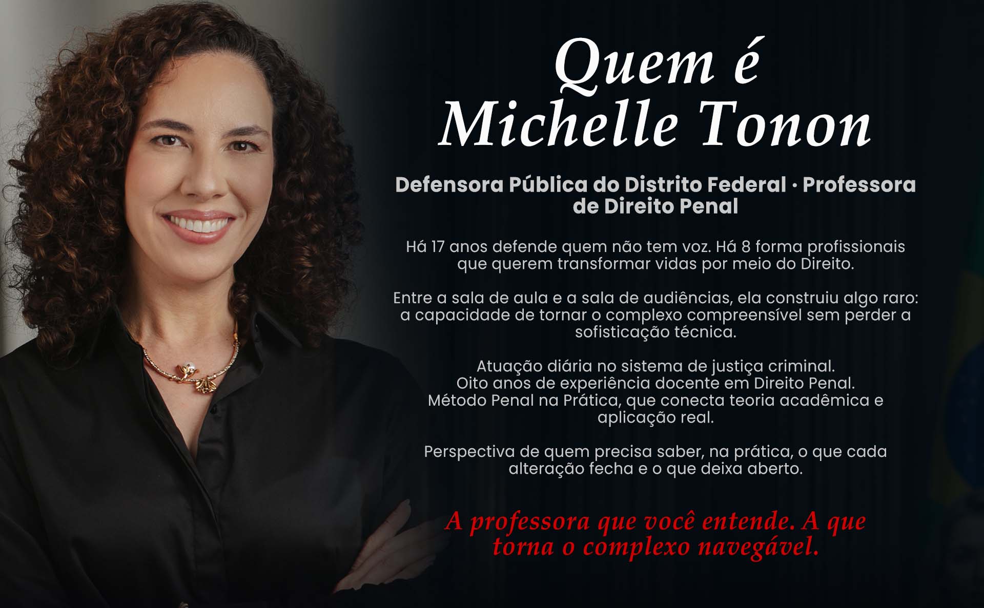 Michelle Tonon, professora do Workshop Atualização Penal 2025 e 2026, em imagem para desktop.