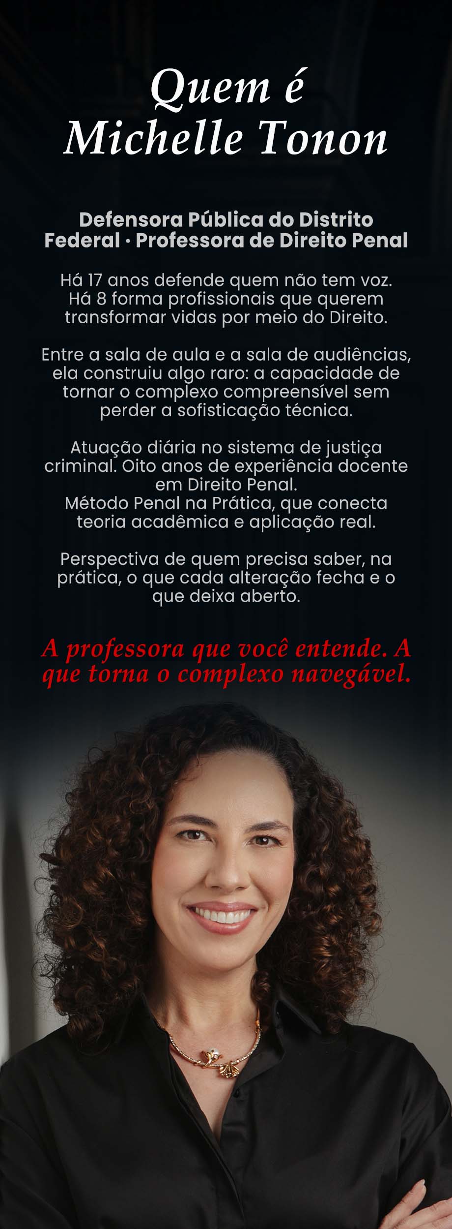 Michelle Tonon, professora do Workshop Atualização Penal 2025 e 2026, em imagem para dispositivos móveis.